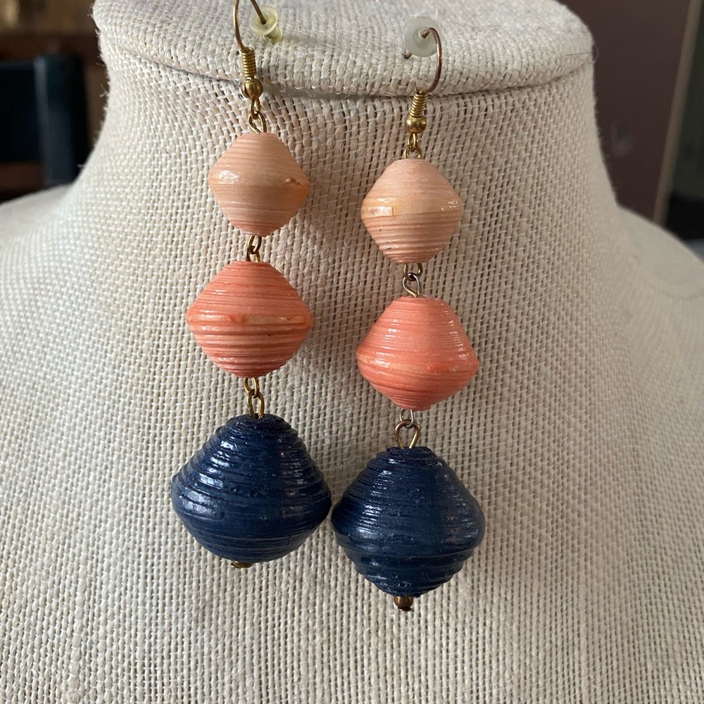 Noonday Collection paper trio coral earrings